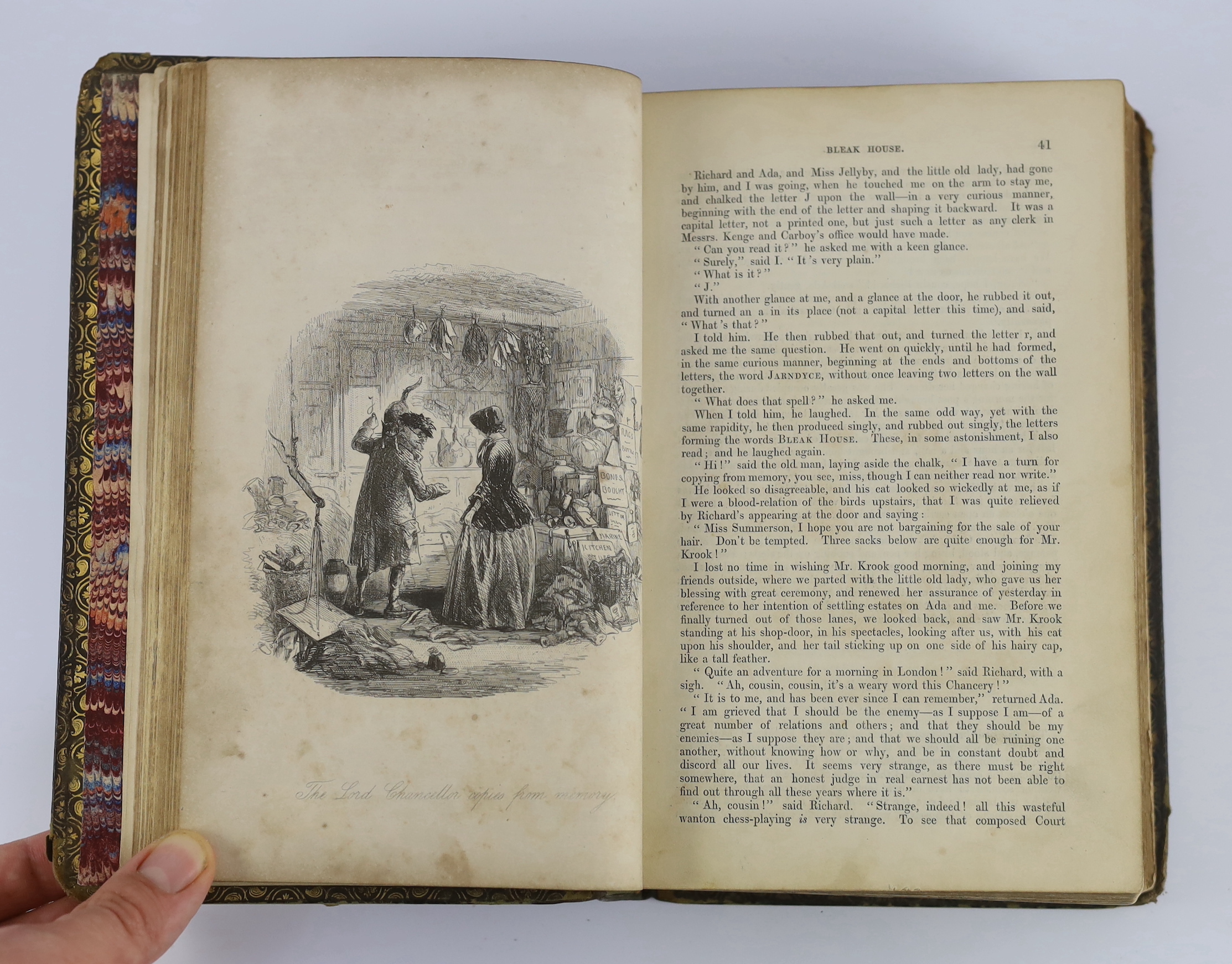 Dickens, Charles - Bleak House. First Edition, pictorial engraved and printed titles, frontis and 38 plates (by Hablot Brown). contemp. blind ruled and gilt decorated calf, rebacked preserving original panelled spine, ge